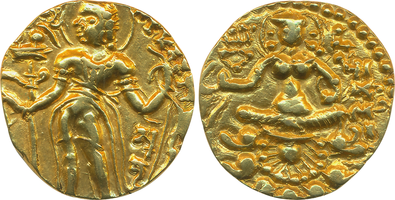 Guptas, Skandagupta, Gold Dinar, 9.23g, “Archer” type, Obv: Nimbate figure of standing kin