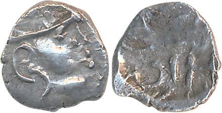 Huns, Sind Region, Yasaaditya, Silver Dramma, 0.54g, Obv: Bust of king to right, wearing '