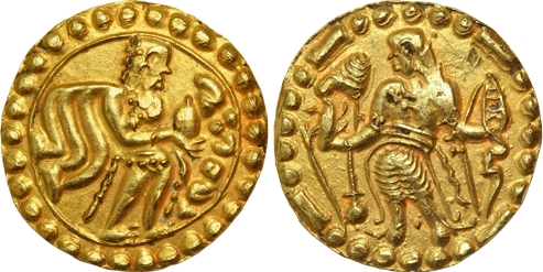 Post Gupta Bengal, Samatata Mainamati Region, Eastern Bengal, Gold Dinar, 5.77g, Obv: King