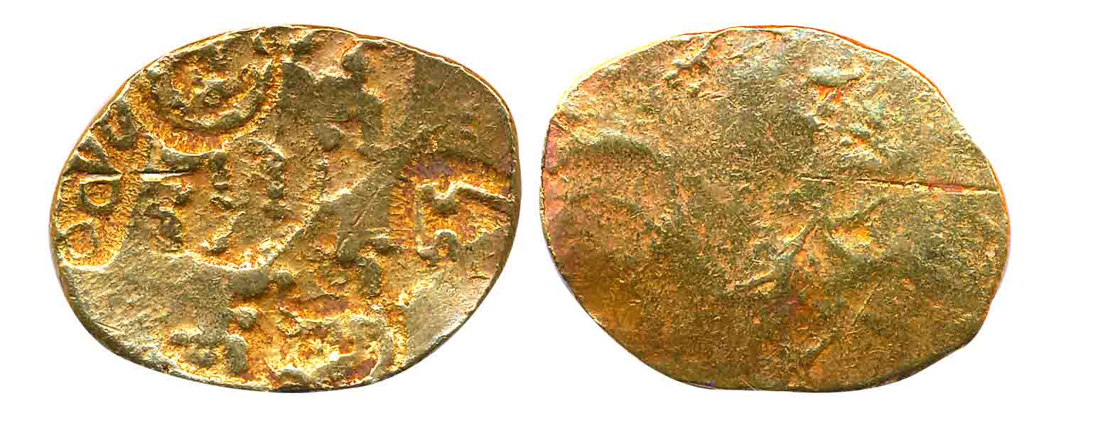 Telugu Chodas of Nellore, Gold Punch Marked Gadyan, 3.75g, Uniface. Very fine.