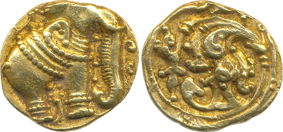 Western Gangas, Gold Gajapati Varaha, 3.85g, Obv: Caparisoned elephant to right, Rev: Scro