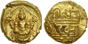 Vijaynagar Empire, Venkitapati Raya III, Gold Varaha, 3.38g, Obv: Lord Tirupati Balaji / V