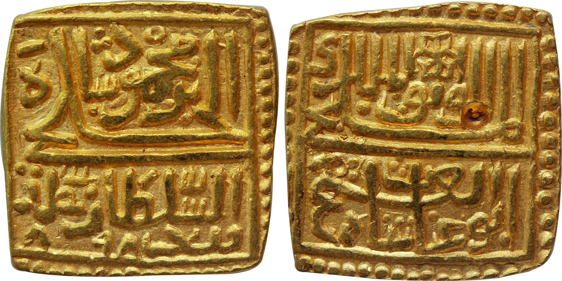 Ghiyath Shah, Gold Square Tanka, 11.04g, AH 898, Obv: "al-wathiq bi'l malik al-multaji abu