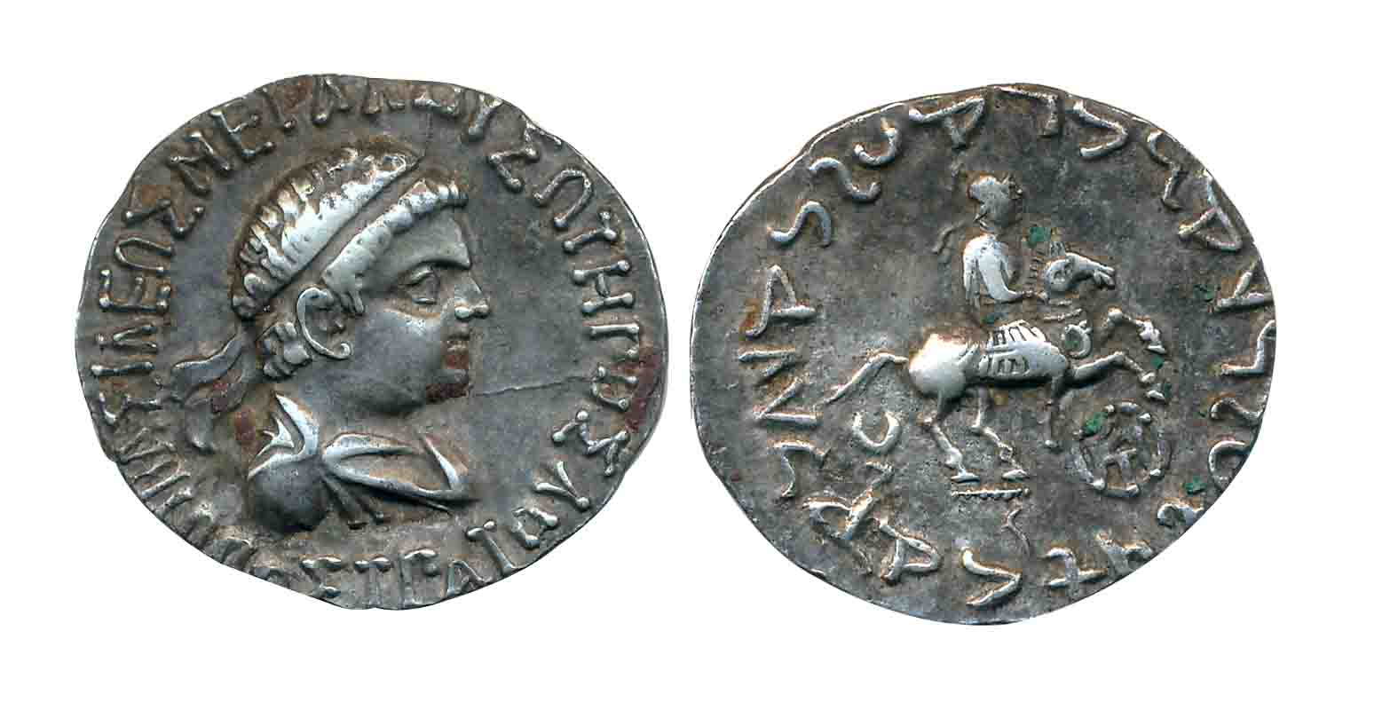 Indo Greek, Hippostratos, Silver Tetra Drachma, 8.51g, Obv: Diademed bust of Hippostratos 