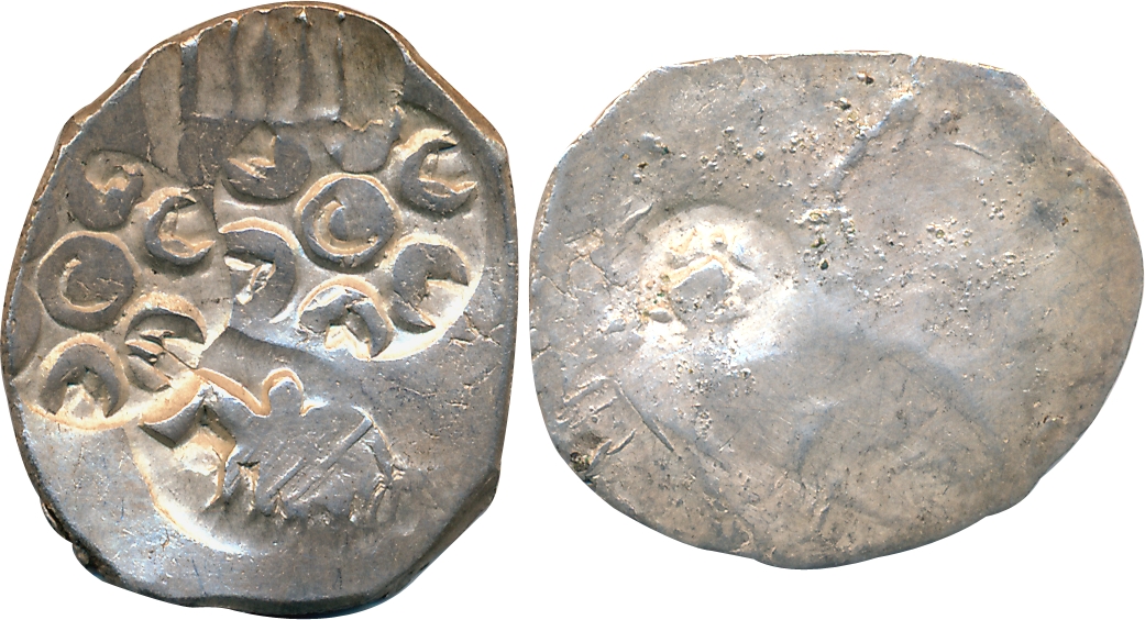 Punch Marked, Attributed to Kalinga Janapada, Silver Karshapana, 3.41g, Gondia Hoard type,