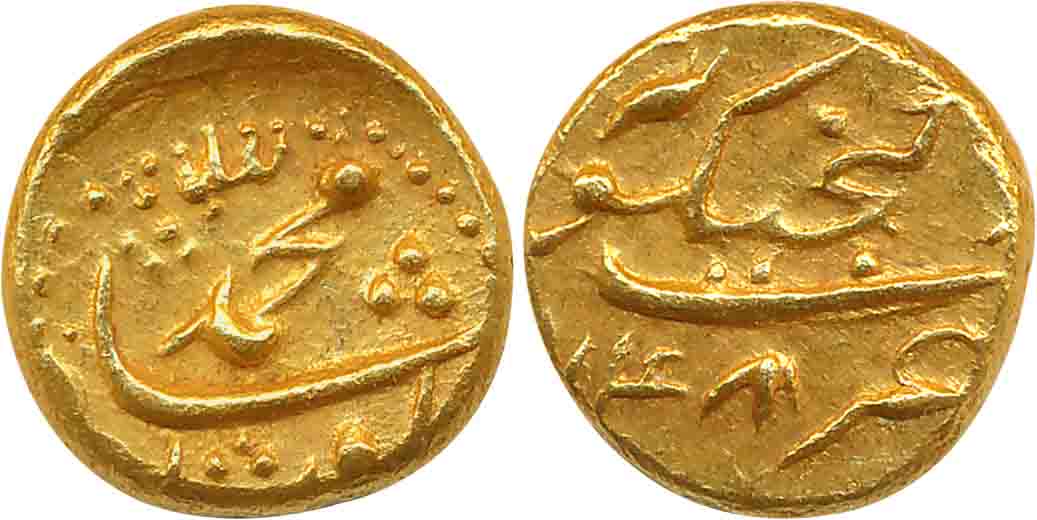Muhammad Shah, Gold Pagoda, 2.80g, Ganjikot Mint, AH XX48 (KM# E440.3). Complete mint name