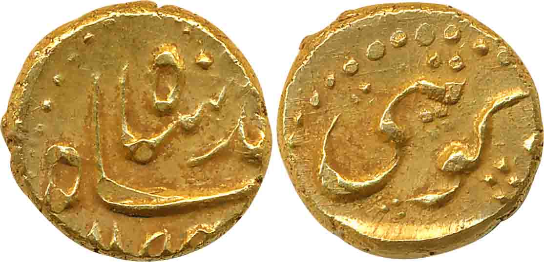 Muhammad Shah, Gold Pagoda, 2.71g, Guti Mint, AH 1154 ? (KM# E440.2). Extremely fine, very