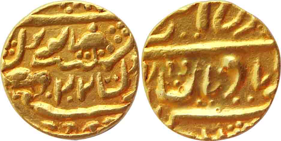 Ranjit Singh, Gold Nazarana Mohur, 10.86g, Pseudo mint name Dar ul Khilafat Shahjahanabad 
