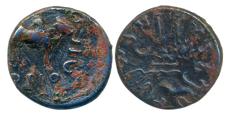 Western Kshatrapas, Rudradaman I, Tin Alloy, 1.72g, Obv: Bull to right, pseudo Greek legen
