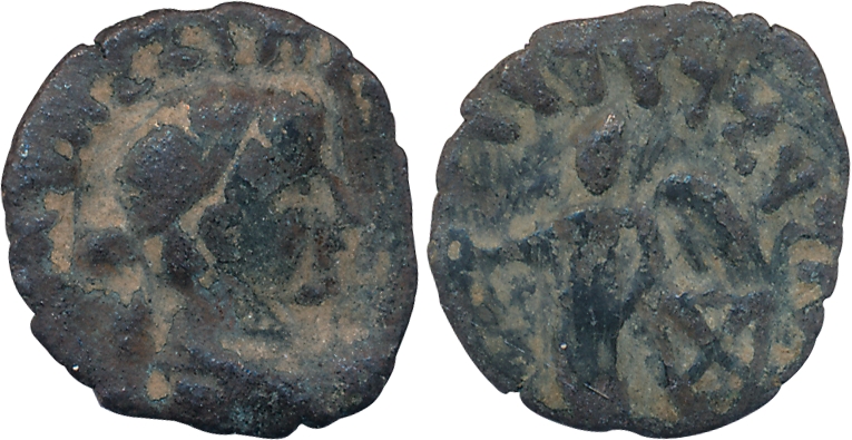 Kushan, Kujula Kadphises, Copper, 1.72g, Obv: Diademed bust of king to right, traces of Gr