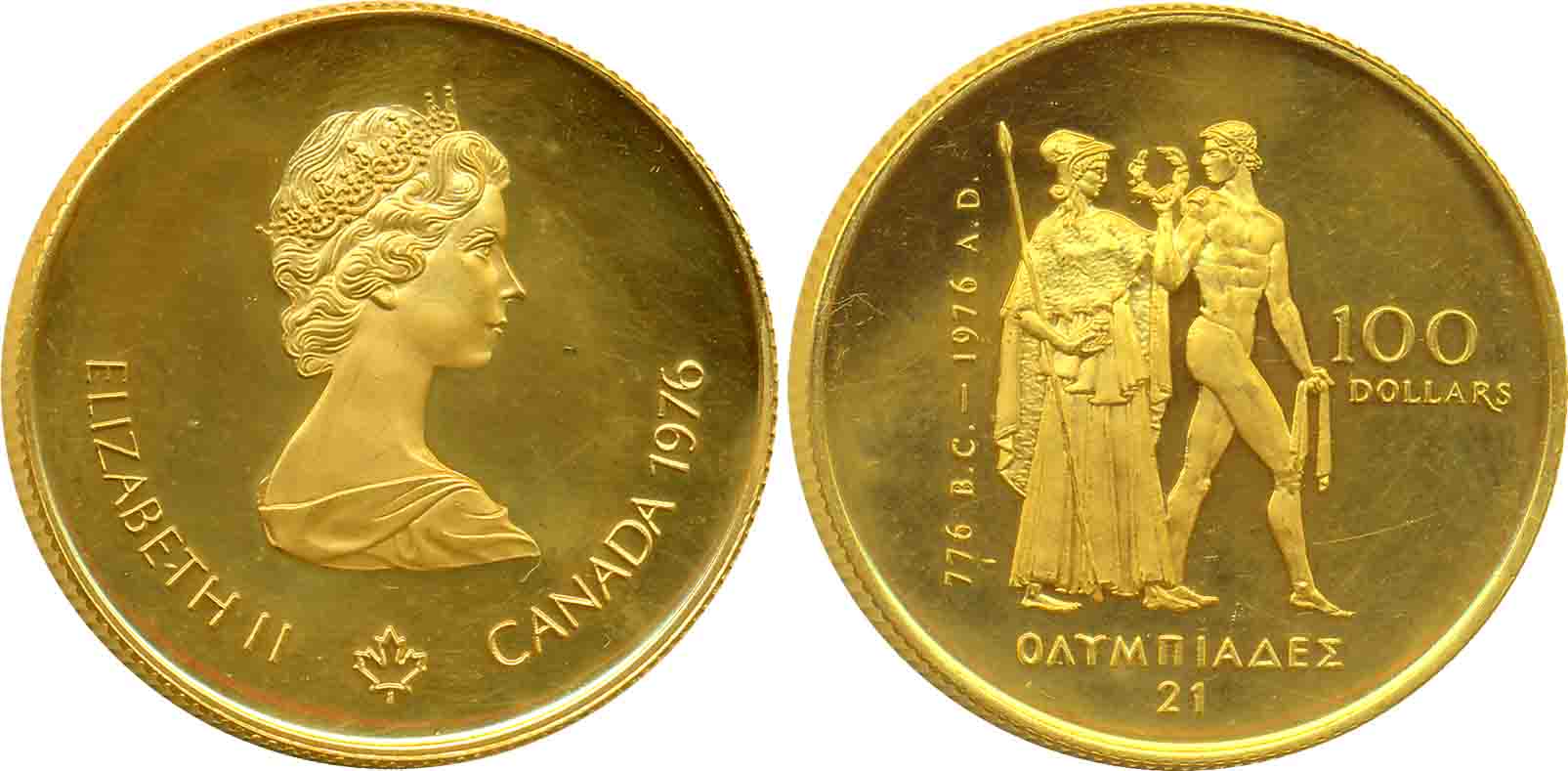 Canada, Elizabeth II, Gold, 100 Dollars, 16.97g, Proof, 1976, "Montreal Olympics", Obv: Yo