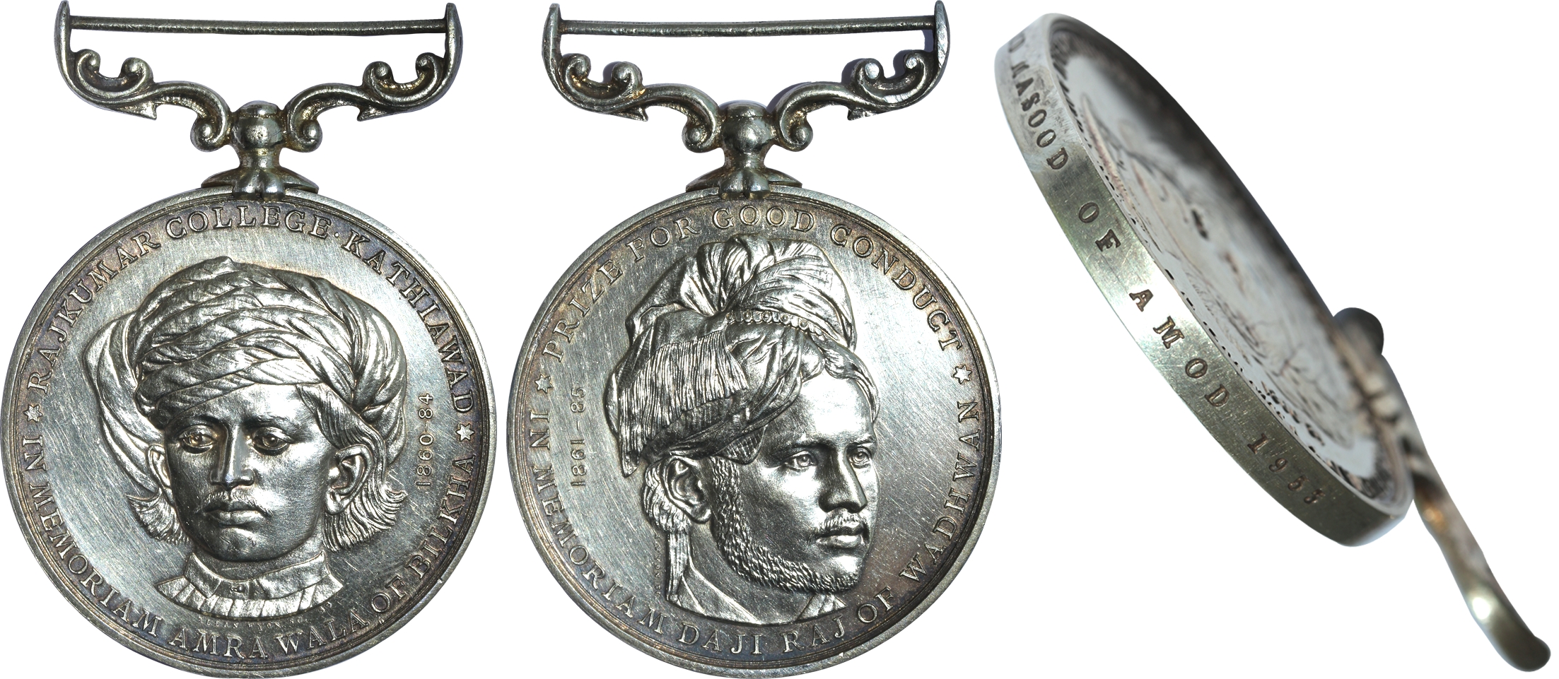Rajkumar College Silver Medal, 60.02g, "Native Princes In Memoriam", Obv: Turbaned head of