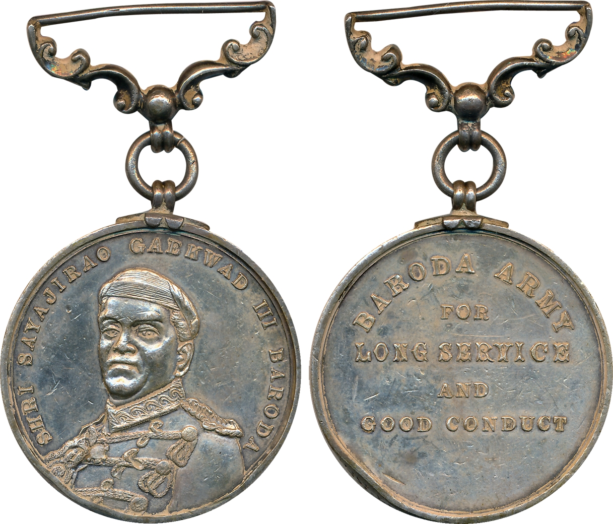 Baroda, Maharaja Sayaji Rao III, Army Long Service and Good Conduct Silver Medal, 44.61g, 