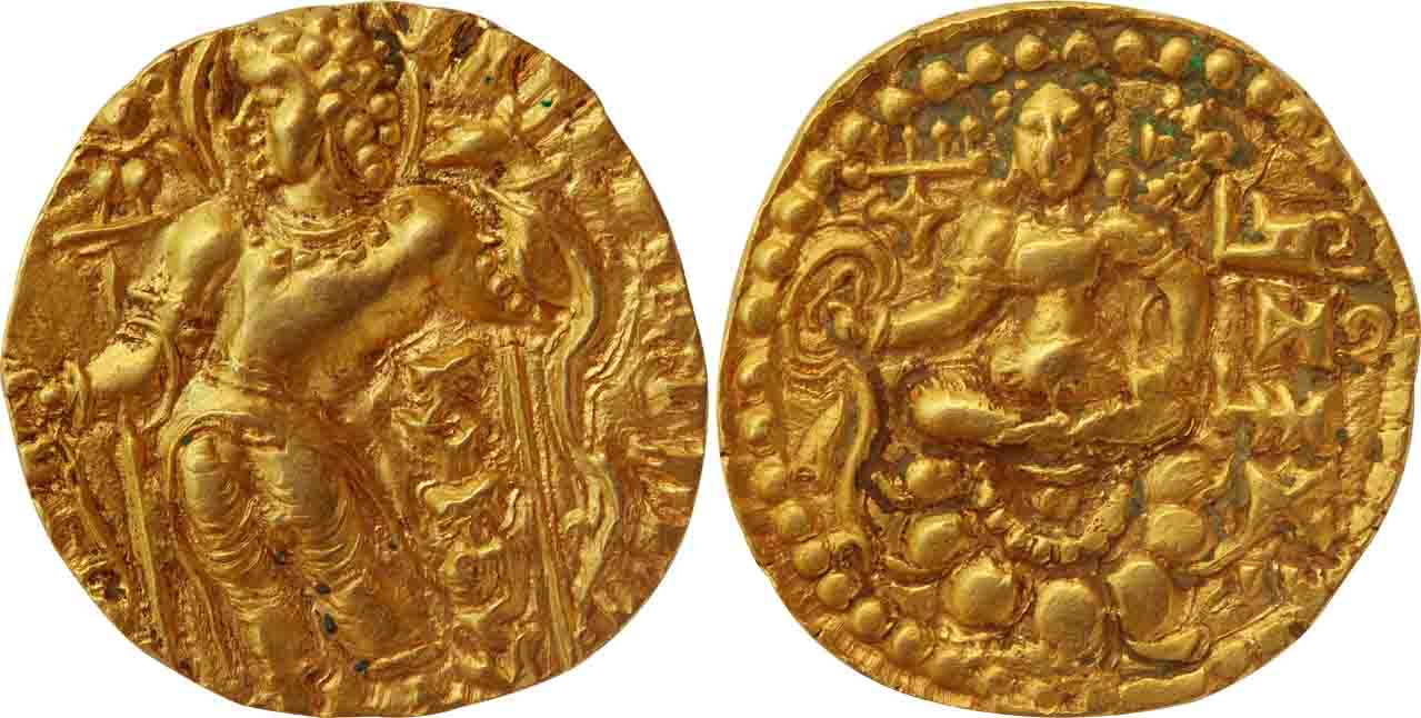 Gupta, Chandra Gupta II, Gold Dinar, 8.02g, "Archer" type, Obv: Nimbate king standing wear