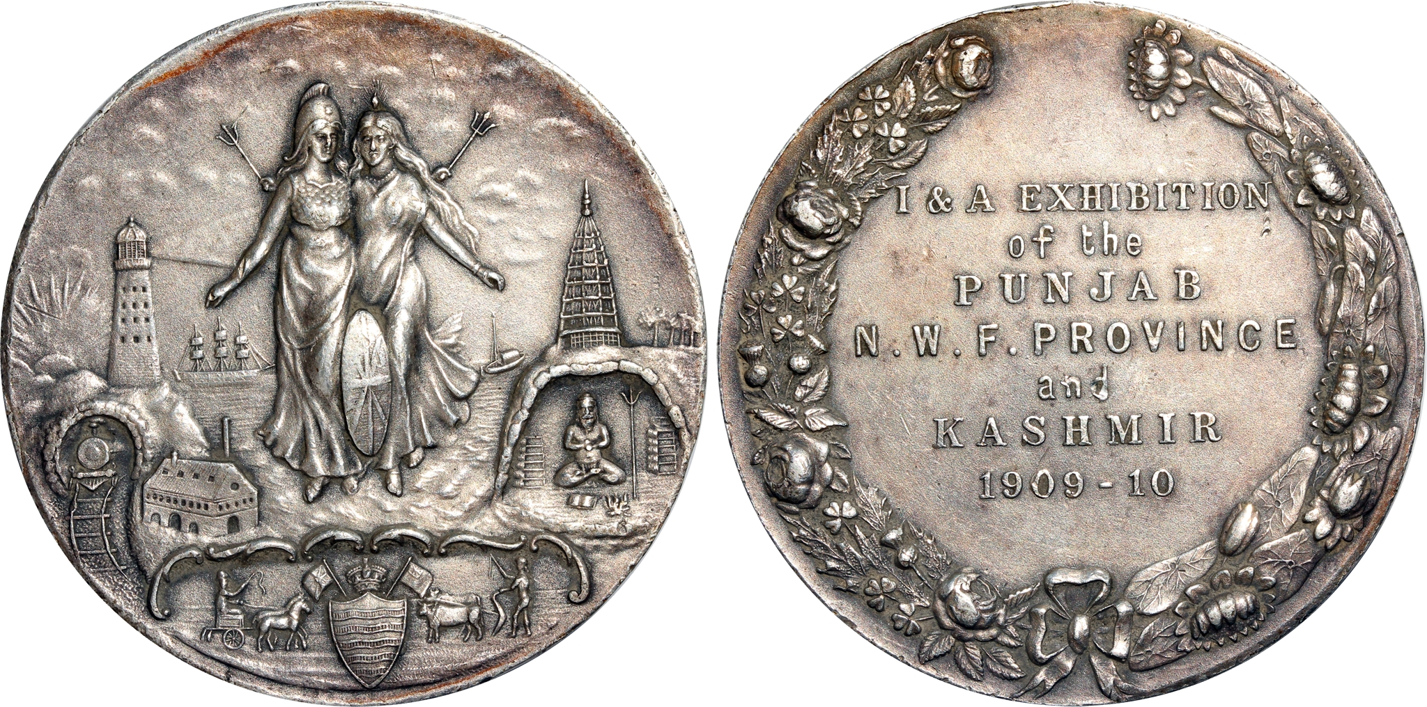 Punjab, North West Frontier Province and Kashmir, Medal, Silver, 34.35g, Industry and Agri