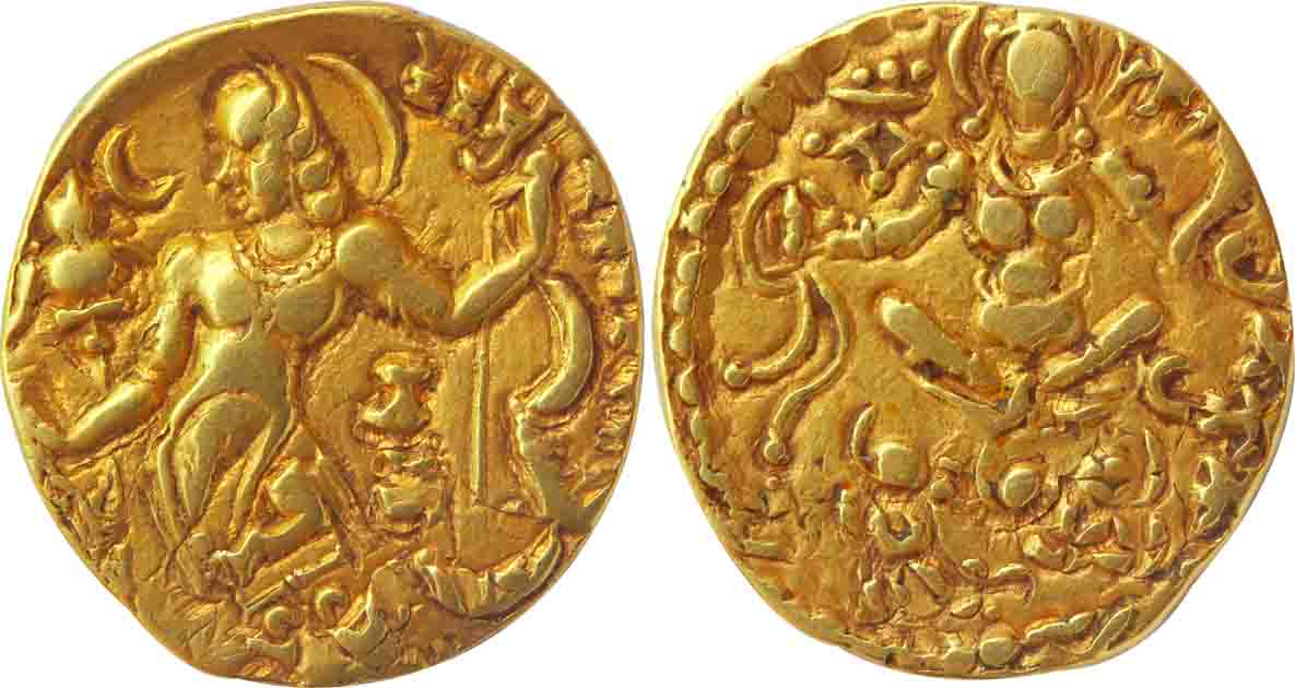 Gupta, Chandra Gupta II, Gold Dinar, 7.74g, "Archer" type, Obv: Nimbate king standing wear