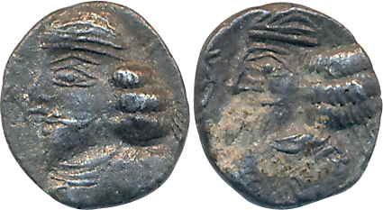 Kingdom of Persis, Pakores I, Silver Obol, 0.64g, Uninscribed, Diademed and bearded busts 