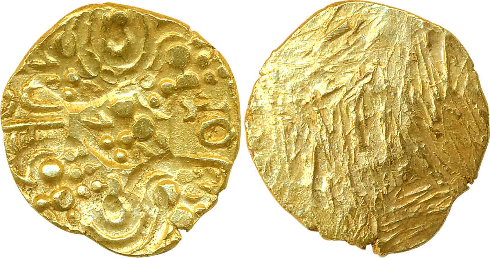 Feudatories of Chalukyas of Kalyani, Gold Punch Marked Gadyana, 3.45g, Uniface, with nine 