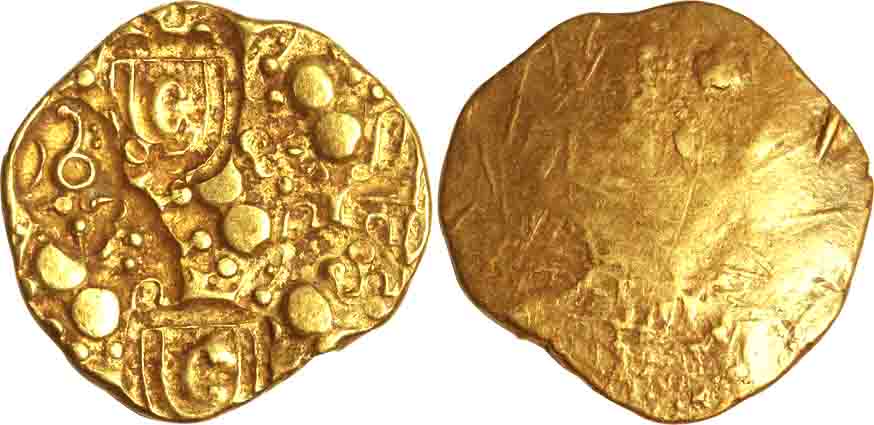 Yadavas of Devagiri, Singhana I, Gold Punch Marked Gadyana, g, Uniface, 9 punches – 5 x st