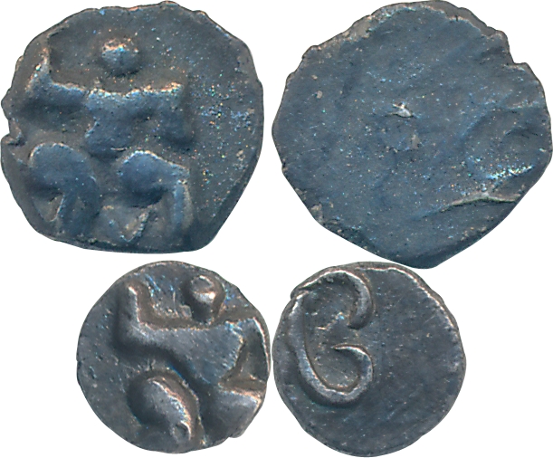 Vijaynagar Empire, Sri Vira Bukkaraya, Silver Tara (2), 0.17g, 0.14g, Obv: Lord Hanuman to