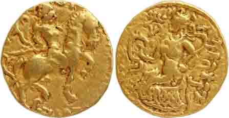 Guptas, Chandra Gupta II (c.380-413 AD), Gold Dinar, 7.69g, ''Horseman'' type, Obv: King r