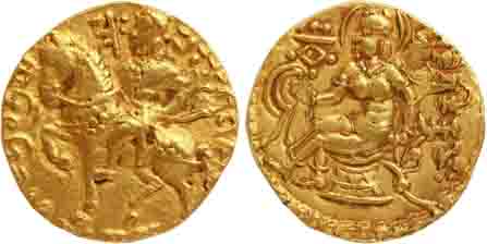 Guptas, Chandra Gupta II (c.380-413 AD), Gold Dinar, 7.93g, ''Horseman'' type, Obv: King r