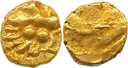 Central Karnataka, tentatively attributed to Lakshmeshwar, Gold 1/2 Fanam, 0.18g, Obv: Sea