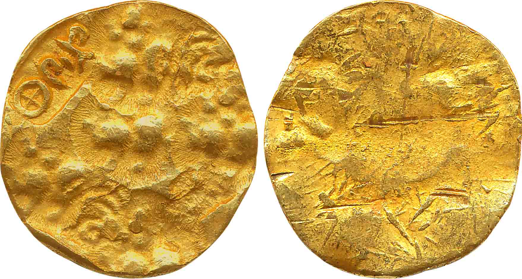 Chalukyas of Kalyani, Jayasimha II Jagadekamalla, Punch marked, Gold Gadyan, 3.82g, Unifac