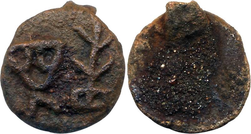 Deccan, Uninscribed Cast Copper, 3.75g, Uniface, Inverted Tree and three arched hill on ob