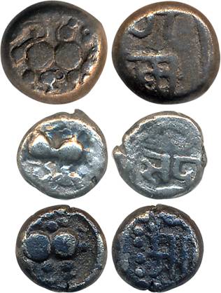 Yadavas of Devagiri, Silver (3), 1.95g, 0.89g, 0.82g, Obv: Lion to right, Rev: Devnagari l