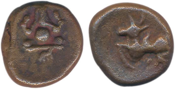 Madurai Nayakas, Copper Kasu, 3.98g, "Ganesha", Obv: Lord Ganesh seated front, Mushaka bel