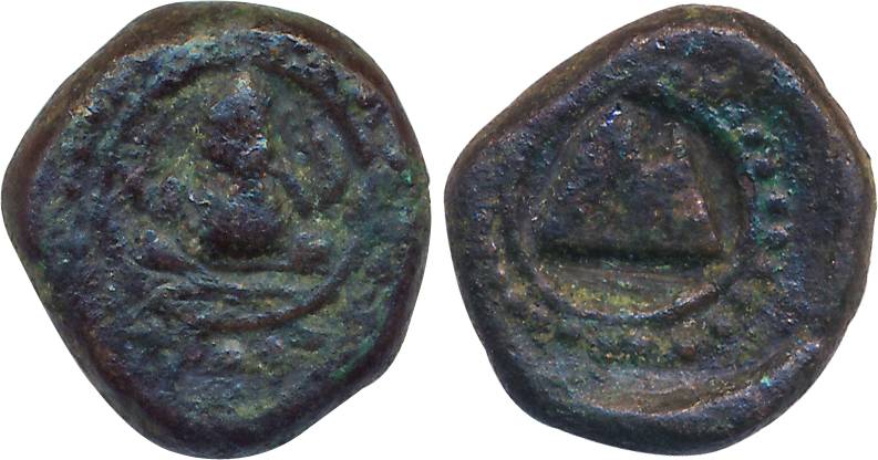 Thiruvunmalai, Copper Cash, 6.57g, Obv: Lord Ganesha seating front, Rev: Twin Peaked hill.