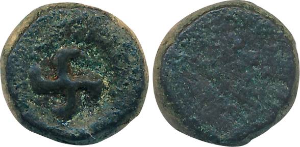 Post- Mauryan, Taxila Region, Copper, 3.69g, Uniface, Swastika incused in round (Pieper# 1