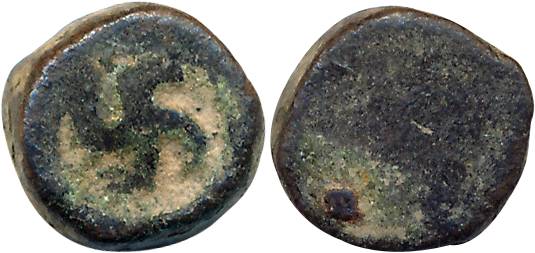 Post- Mauryan, Taxila Region, Copper, 3.16g, Uniface, Swastika incused in round (Pieper# 1
