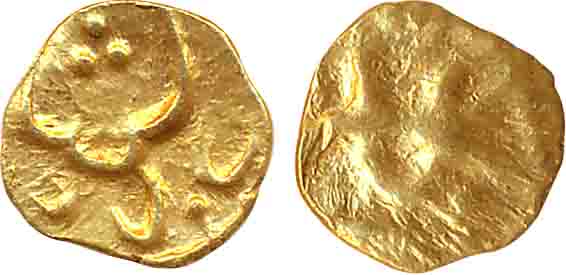Muhammad Quli Qutb Shah, Gold 1/2 Fanam, 0.15g, (G&G# Q8). Very fine, rare.