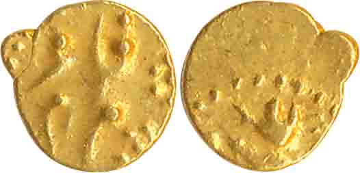 Aurangzeb, Gold 1/2 Fanam, 0.18g, Karpa Mint. Very fine, rare.