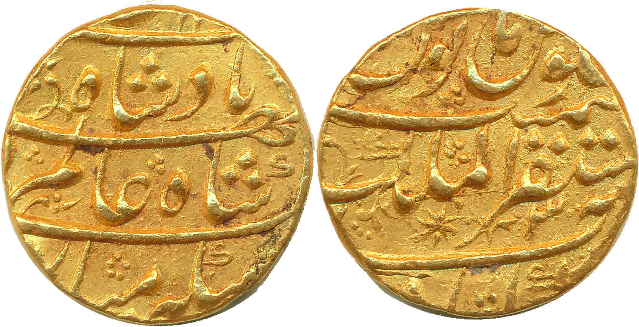 Shah Alam, Gold Mohur, 10.84g, Mustaqir Mulk Akbarabad Mint, RY 3 (KM# 356.2). Very fine, 