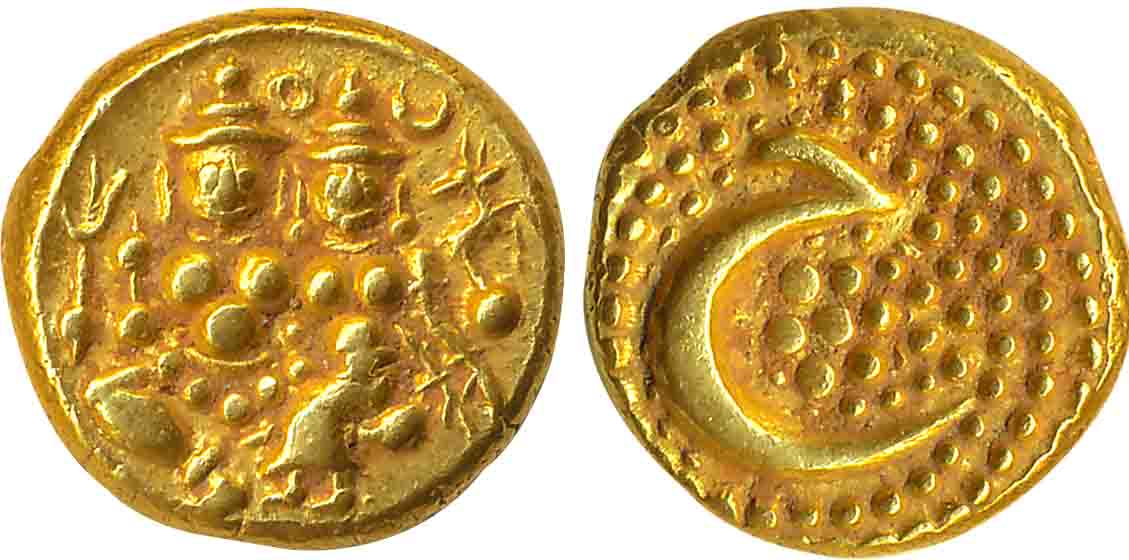 Hyder Ali, Gold Pagoda, 3.44g, Obv: Lord Shiva with Parvathi seated on the lap, Rev: Persi