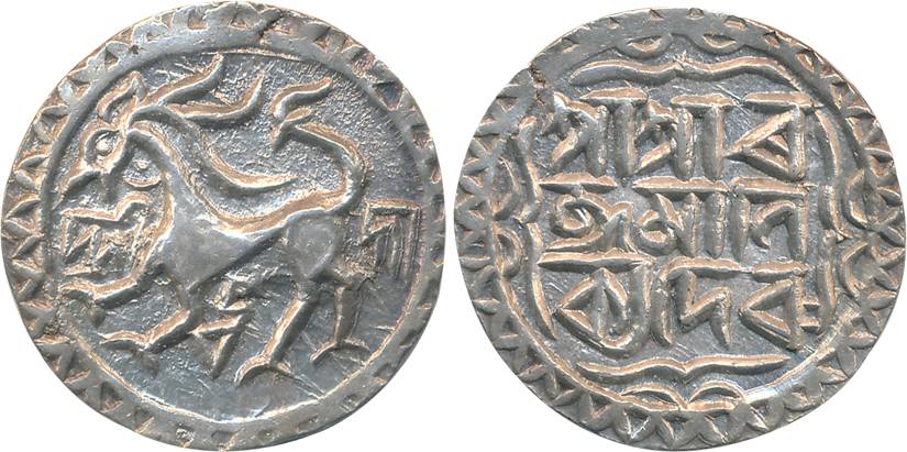 Ratna Manikya, Silver Tanka, 10.63g, Undated, Obv: Solid lion facing left, legend 'Sri Dur