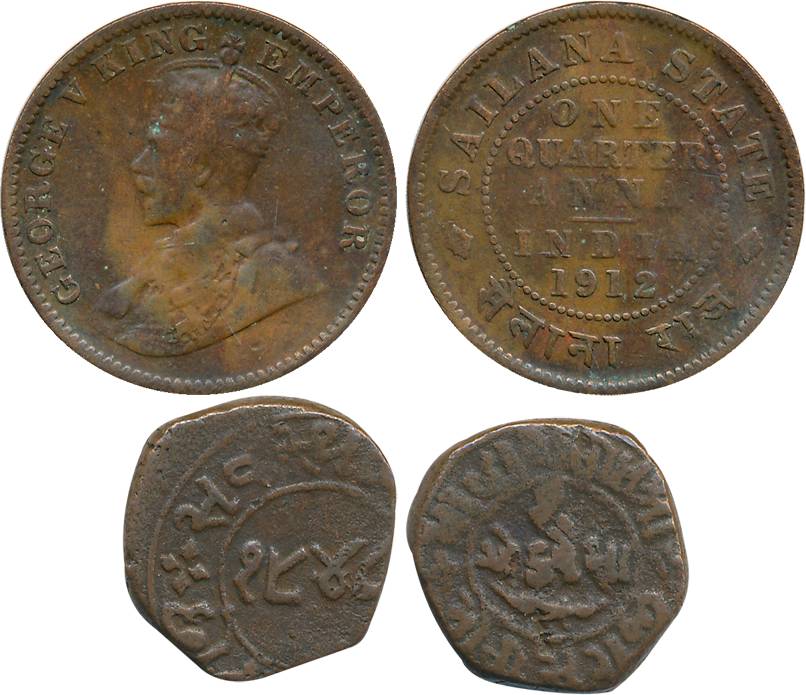 Copper (2), Motisinghji, Copper 1 Paisa, VS 1948 (KM# Y# 4) & Sailana, Jaswant Singh, Copp