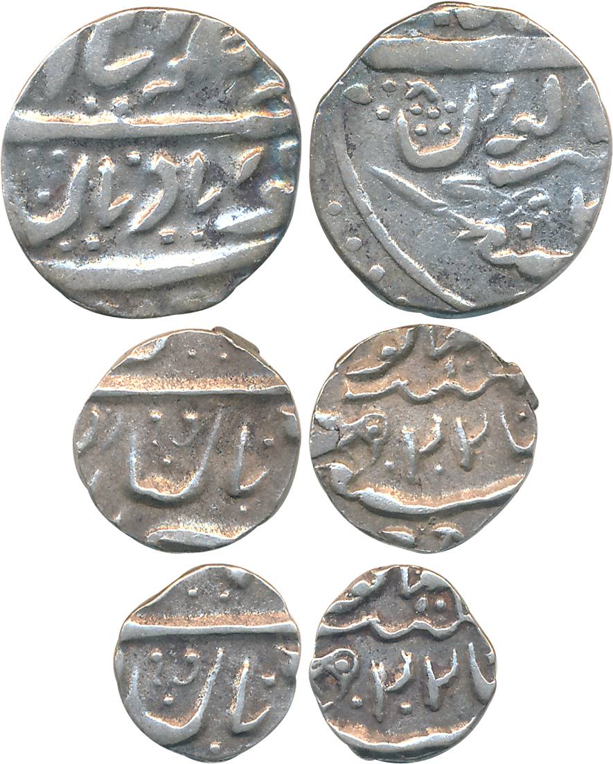 Ranjit Singh, Silver (3), ½ Rupee, 5.21g, 1/4 Rupee, 2.65g & 1/8 Rupee, 1.28g, with the na