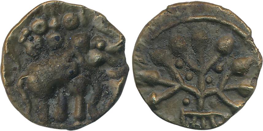 Satavahanas, Sri Satakarni, Nasik Region, Potin, 2.47g, Obv: Elephant walking to right wit