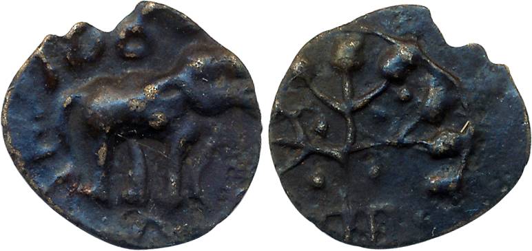 Satavahanas, Sri Satakarni, Nasik Region, Potin, 1.20g, Obv: Elephant walking to right wit