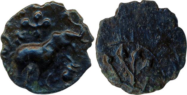 Satavahanas, Sri Satakarni, Nasik Region, Potin, 2.85g, Obv: Elephant walking to right wit