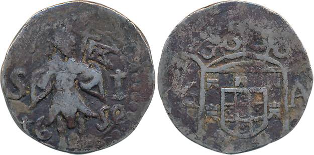 Goa, D. Joao IV, Silver, 2 Tanga, 4.00g, 1650, Obv; Crowned arms, Rev: St. John standing h