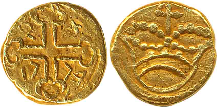 D. Jose, Gold 2 Xerafim, 0.86g, 1774, Obv: Crowned arms, Rev: Cross divides value & date (