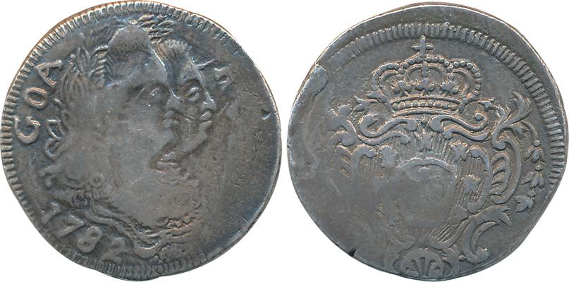 Goa, D. Maria I & Pedro III, Silver Rupia- 600 Reis, 10.77g, 1782, Obv: Conjoined bust to 