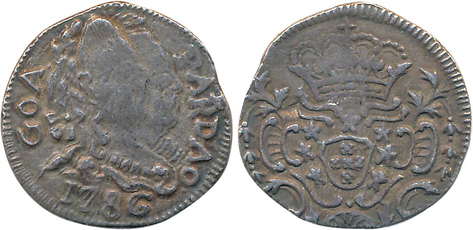 Goa, D. Maria I & Pedro III, Silver Pardau- 300 Reis, 5.31g, 1786, Obv: Conjoined bust to 