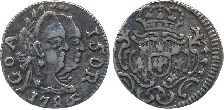Goa, Maria I & Pedro III, Silver 1/2 Pardau, 2.74g, 1786, Obv: Conjoined bust to right, da