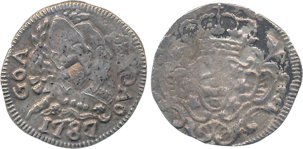 Goa, D. Maria I & Pedro III, Silver Pardau- 300 Reis, 5.37g, 1787, Obv: Conjoined bust to 